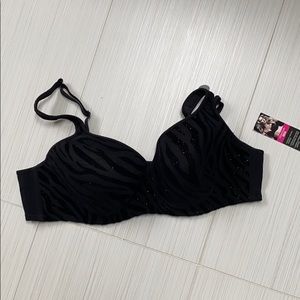 Black Glitter Zebra Bra